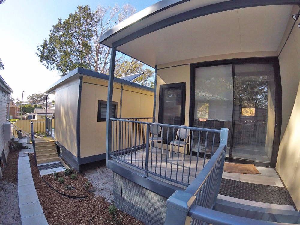 MAAP House hybrid panelised modular homes. The Fingal Granny Flat women’s refuge factory built complete external