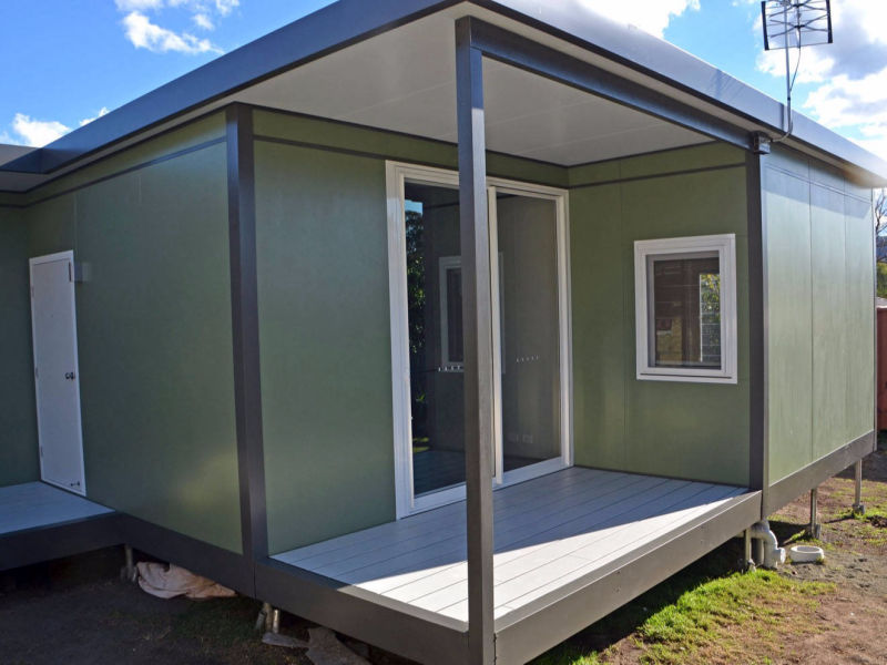 MAAP House hybrid panelised modular homes. The Clontarf 2 Bed Granny Flat factory built complete external deck