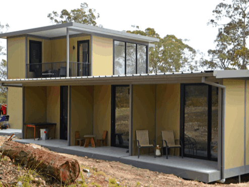 A double storey MAAP house with private decks shows the versatility and adptability of a hybrid modular system