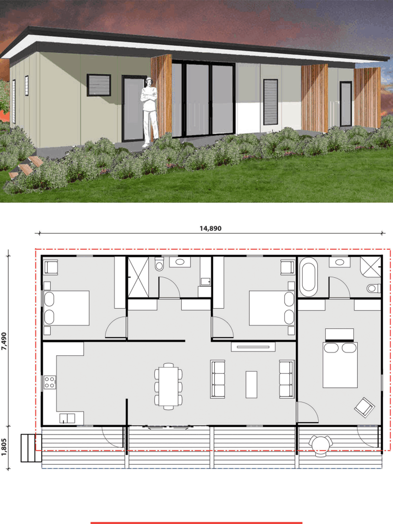 MAAP House Hybrid Panelised Modular Lennox image and floorplan